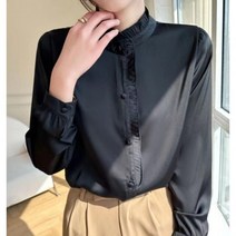 봄 2023 전문 통근 긴팔 하프 높이 라운드 넥 아세트산 흰색 우아한 다목적