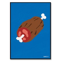 Bon appetit - 어릴때부터 꿈꾼 만화 고기 2 Bond St. 작가 귀여운 식당 카페 인테리어 음식 그림 액자, 매트 블랙 알루미늄 프레임