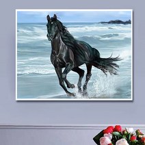 안묵 보석십자수 행운을 가져다주는 말 성공 사무실 거실 풍수그림 비즈자수 큐빅 보석십자수 재료 원형비즈 선물용 집들이, 80x65cm