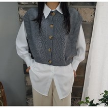 상상그이상 여성용 로렌 박시 조끼 부드러운 필수 블라우스 유니크한 디자인 부드러운 원단코디세트 캡소매 꽈배기 오픈형 코디염려없는 니트 베스트 레이어드 조끼세트 간절기 데일리룩