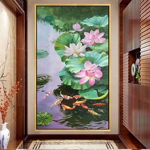 changsha 분홍 연꽃과 구어도 비단잉어 물고기 비즈 보석십자수, 70x120cm