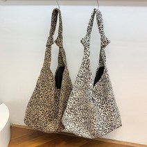 BSHAANS 레오파드 캔버스 숄더 매듭 호피 에코백