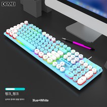 DFMEI K4 유선 로봇 터치 키보드 게임 발광 더블 스펠링 모자 데스크톱 노트북, K4 펑크 블루 화이트 배색, 규격 없음