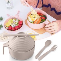 라면끓이는기계라면 그릇 친환경 밀 짚 인스턴트 누들 뚜껑 손잡이 주방 칼 세트 수프 샐러드 밥 전자 레인, 02 beige