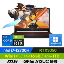 [사은품 증정!] MSI Sword GF66 A12UC 블랙 가성비 고사양 게이밍 노트북 (코어i7-12700H/RTX3050), 윈도우11 포함, 16GB, 1TB, 코어i7