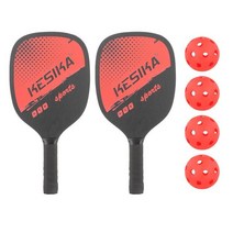 라켓 초보자 입문용 스포츠 가벼운 고수 테니스 프로 라켓 휴대용 피클볼 패들 2개 + 공 4개 세트 성인용 야외 여성 남성, 빨간색