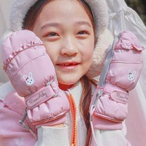핑크 프릴 토끼 유아동 엄지 스키장갑 여아 패딩 장갑 아기 방수 장갑