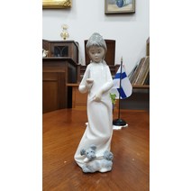 (엔틱빈티지) 스페인 야드로 자피르 도자기인형 피겨린(강아지와 소녀 높이 22CM)