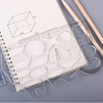 다기능 사무실 건축 눈금자 기하학적 드로잉 템플릿 측정 학교 수학, A) 블랙