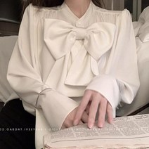 증명사진 졸업식 면접 화이트 리본 벨티드 셔츠 여 봄 디자인 쁘띠 프랑스 느낌 퍼프