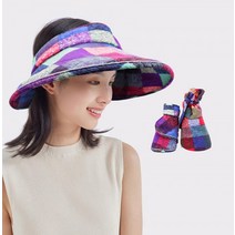 모자 돌돌말이 국내생산 여자 여성 돌돌이모자 린넨재질 썬캡 휴대용, RO-1559 체크 벨크로 돌돌이_RED