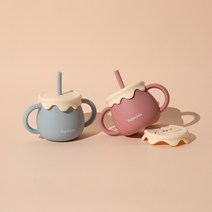 슈퍼픽 멀티 허니볼 양손 유아 실리콘컵 250ml ( 빨대컵 + 스낵볼 세트 ), 로즈핑크