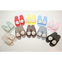 국산 까멜리아 코사지 플라워 실내화 슬리퍼 거실화, 파스텔핑크