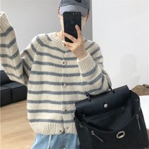 여성 빈티지 스트라이프 루즈핏 보들보들 니트 카디건