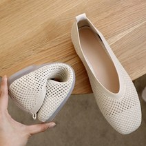 2023 얕은 스트레치 패브릭 발레 플랫 슬립온 메쉬 로퍼 니트 보트 신발 여성 통기성 워킹화, 01 Beige_05 8.5