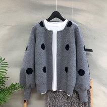 [행복여] 귀여운 퍼프 소매 왕 도트 가디건