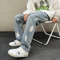 스트레이트핏 긴바지 2022 겨울 가을 아메카지스타일 발묵 워싱 구제 데님 바지남자 와이드 루즈핏 고가 4995900048