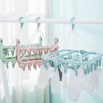 (코어무역) 32집게 빨래걸이 양말집게 속옷걸이 건조대 빨래집게 옷걸이집게 다용도건조대 미니빨래집게, 그린