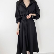 [랜덤플레이] 시크 넥 카라 싱글 셔츠 원피스