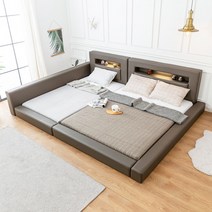 미코퍼니처 카밀라 저상형 패밀리침대 국내제작 (매트리스 미포함), 한쪽가드형_모카그레이, LED