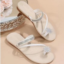 여성 슬리퍼 대형 사이즈 세트 발가락 신발 패션 아우터웨어 비치 라인석 플랫 캐주얼 샌들 2023 년 여, 07 WHITE_08 42