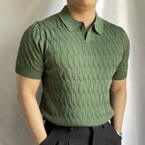 남자 여름 머슬핏 골지 캐시미어 꽈배기 린넨 워셔블 반팔 오픈카라 니트 카라티