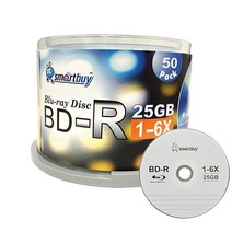 Smartbuy 50팩 Bd-r 25gb 6X 블루레이 싱글 레이어 녹화 가능한 디스크 로고 탑 빈 데이터 비디오 미디어 50 스핀들