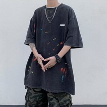 반팔티셔츠남자 여름 트렌드 발묵 그래피티 낙서 라운드넥 흐름 아메카지스트릿 무드 건달카리스마 와이드 4993923723