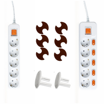 현대일렉트릭 멀티콘센트 5구(1.5m 3m 5m)+화재예방 붙이는 소화기 소화패치(6매입)+안전커버(2개), 개별스위치5구(소화패치6매), 5M(안전커버2개)