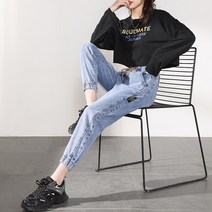 키작은 데님팬츠 여성 봄옷 밴딩웨스트 키커 보이는 와이드 루즈핏 슬림핏 9부바지 어글리 배기 2985678598