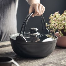 베이비웍 무쇠솥 찌개 튀김 주철 스튜 냄비 가정용 코팅되지 않은 일본 붙지 않는 돼지 철 수프 두꺼운, 06.지름 27cm (유리덮개+장갑) 4