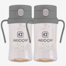 아키움 PPSU 원터치 빨대컵 2종세트 + 세척솔, 원터치260ml+원터치260ml, 그레이, 그레이