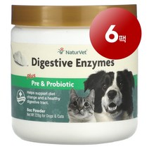 리암마켓 NaturVet 네이처벳 강아지 고양이용 면역 장 소화 건강 관리 효소 플러스 프리 프로바이오틱 파우더 227g 1팩, 6팩