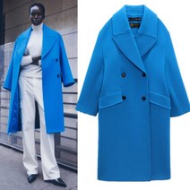 ZARA 블루 오버핏 루즈핏 더블 브레스티드 롱 코트