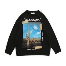 라운드넥긴팔니트 고가 디프 블랙 계 OVERSIZE 풀오버스웨터 남자 트렌드 아메카지스타일 눈길을 끄는 2614098007