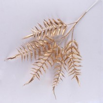 조화 인조 꽃 팜파스 억새 다발 깃털 타조털 꽂이 인테리어 갈대 나무 가지 재료 대형 겨울 생화같은 크리스마스 장식 황금 잎 인공 식물 잎 홈 웨딩 파티 벽 장식, 황금 고사리 잎