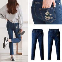 애니진 여성 캐릭터 청바지 슬림일자 밴딩 데님팬츠 1202