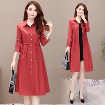 [이꾸띠] 타지도마루 여성 봄 가을 카라넥 앞버튼 스판 허리스트링 오피스 트렌치 코트