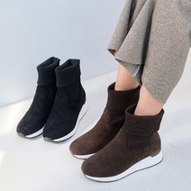 런슈즈 발편한 발목 니트 시보리 스웨이드 앵클 슬립온 부츠 5cm
