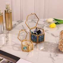 유리 보석함 크리스탈 골드 프레임 정육각 액세서리 주얼리 귀걸이 목걸이 반지 팔찌 발찌 보관함 대