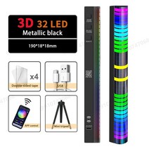 엠비언트 라이트 자동차 rgb 무드등 led 실내등 스트립 음악 사운드 컨트롤 픽업 바, 라운드 3D 앱, 4개(배터리)