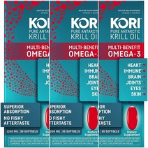 Kori 순수 남극 크릴 오일 오메가3 1200mg 30소프트젤 3팩