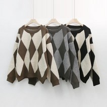 옷자락 여자 뽀글이 다이아 루즈핏 긴팔 베이직 니트 티셔츠