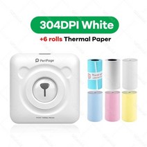 네임 스티커 휴대용 라벨 기계 프린터 Peripage A6 304DPI 미니 블루투스 노트 프린터 가정 사무실용 컬러 용지 롤 선물용, 304WH 6Color