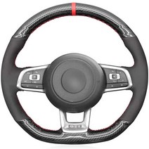 JI Loncky Auto 커스텀 핏 OEM 블랙 천연 가죽 스웨이드 핸들 커버 폭스바겐 제타 GLI 2015-2020 / 폭스바겐 골프 R 2015-2019 / VW 골프 7 M