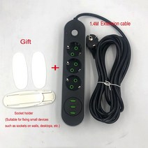 멀티탭5M 연장 코드 전원 스트립 소켓 EU 플러그 3 USB 충전 벽 어댑터 로봇 진공 청소기에 적합, 01 250 볼트_01 Black_01 EU_01 3, 14 1.4M with holder