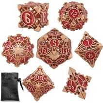 AHDKEJG Metal Hollow DND 주사위 세트 D&D RPG 던전 앤 드래곤 선물 MTG D20 패스파인더 다면체 롤 플레이 7피스 테이블 카드 게임 블랙 백 포함 -, Copper Red