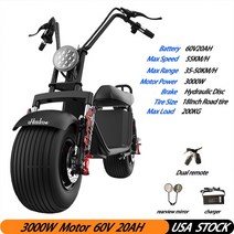 전기스쿠터 전동스쿠터 오토바이 바이크 Citycoco-3000W 강력한 모터 최대 속도 60 KM/H 60V20AH 충전 마일리지 35-50KM 18 인치 팻 타이어 성인용 미국, 2.X20 CE 20AH