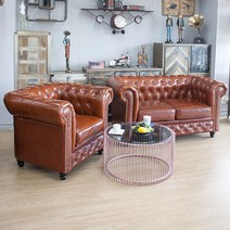 1인 체스터필드 브라운 소파 복고 레트로 쇼파, 1인용