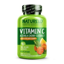 네츄렐로 비타민 C 아세로라 체리 타임 릴리즈 캡슐 글루텐 프리, 1개, 90개입